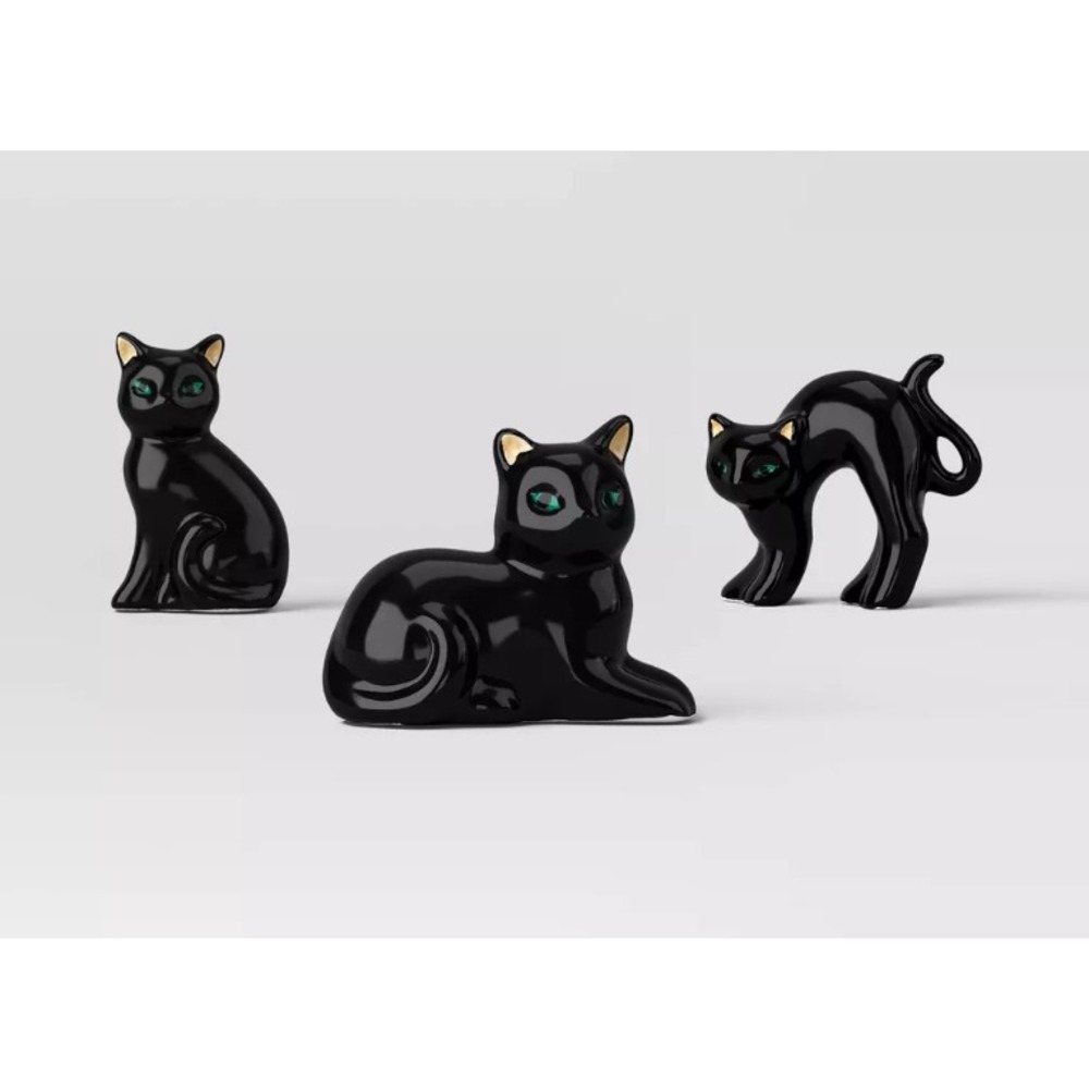 Target Hyde & EEK ~  3pc BLACK CATS Mini Ceramic Decorative Set ~ New in Box